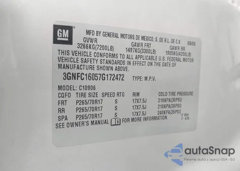 2007 Chevrolet Suburban 1500 Lt z USA, uszkodzony, nr VIN 3GNFC16057G172472